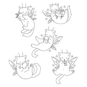 Cat Fairy Temporary Tattoos – 5 Minimalist Winged Cat Semi-Permanent Fake Tattoos, Waterproof & Long-Lasting Body Art For Cat Lovers