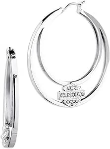 Harley-Davidson Women'S Crystal Bar & Shield Logo Large Hoop Earrings, Silver