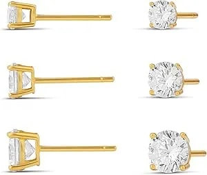 Amazon Essentials 14k Gold Plated Sterling Silver Round Or Princess Cut Cubic Zirconia Stud Earring Set
