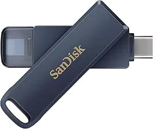 Sandisk 64gb Phone Drive For Iphone - Usb-C And Lightning - Compatible With Iphones, Ipads, Mac, And Usb-C Devices - Made For Iphone Certified - Metallic Blue Finish - sdixd0n-064g-gn6nn