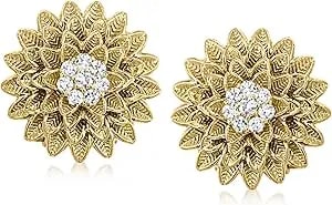 Ross-Simons 0.25 Ct. T.W. Diamond Chrysanthemum Earrings In 18kt Gold Over Sterling