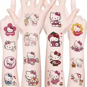 20pcs Hello Cat Kitty Temporary Tattoos For Teens Birthday Party Supplies, Party Favors Fake Tattoos Stickers,Birthday Decorations Party Game Activities Reward Gifts (J)