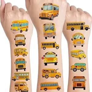 12 Sheets School Bus Temporary Tattoos Stickers, School Bus Birthday Party Supplies Decorations Transportation Stickers Cute Fake Tattoos Goodie Bag Fillers Party Favors School Classroom Reward Gifts