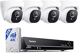 Reolink 4k Security Camera System, 4pcs H.265 Poe Wired Turret Cameras With Person Vehicle Detection, 4k/8mp 8ch Nvr With 2tb Hdd For 24-7 Recording, rlk8-800d4