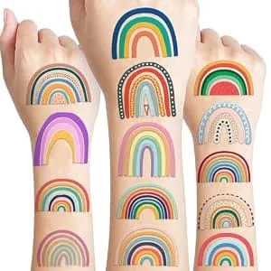 120 Pcs Pastel Rainbow Temporary Tattoos For Kids - Pre-Cut Boho Fake Tattoos Sticker For Birthday Party Favors, Baby Shower Decorations, School Rewards (Normal)