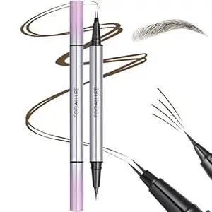 Focallure 2-In-1 Dual-Ended Brow Pencil & Eyeliner, Microblading Eyebrow Pen With Double-Brush Tip, Waterproof Liquid Eye Liner, Natural Hair-Like Strokes, Brown