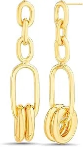 Nautica Link Chain Dangle Earrings For Women 14k Yellow Gold Plated Alloy