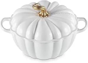 Le Creuset Enameled Cast Iron Figural Pumpkin Cocotte, 4 Qt., White With Copper Figural Knob