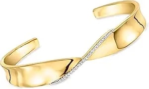Ross-Simons 0.15 Ct. T.W. Diamond Twisted Cuff Bracelet In 18kt Gold Over Sterling