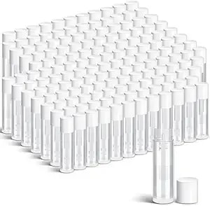 Nuanchu 200 Pcs Lip Balm Tubes Empty Lip Gloss Tubes Bulk Women 0.186 Oz/ 5.5 Ml Lip Gloss Container Kit Clear Pvc Lip Containers With Caps For Diy(White, Clear)
