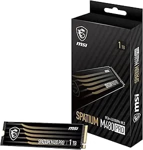 Msi Gaming Spatium M480 PRO Pcie 4.0 Nvme M.2 1TB Internal SSD (Pcie Gen4, Nvme 1.4, M.2 2280, Read 7400 MB/S, Write 6000 MB/S, 1TB)
