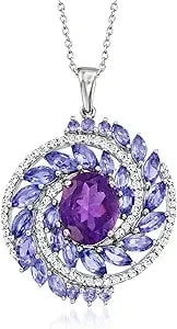 Ross-Simons 2.00 Carat Amethyst And 2.30 Ct. T.W. Tanzanite Pendant Necklace With .50 Ct. T.W. White Zircons In Sterling Silver. 18 Inches
