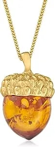 Ross-Simons Amber Acorn Pendant Necklace In 18kt Gold Over Sterling
