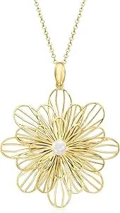 Ross-Simons Italian 18kt Gold Over Sterling Daisy Pendant Necklace With 5-6mm Cultured Pearl. 18 Inches