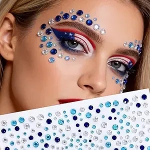 500 Pcs 4th Of July Face Gems Stickers, Patriotic White Blue Rhinestone Face Jewels, Self-Adhesive Eye Body Crystals Stickers For Independence Day, Music Festival, Rave Party, Halloween Makeup