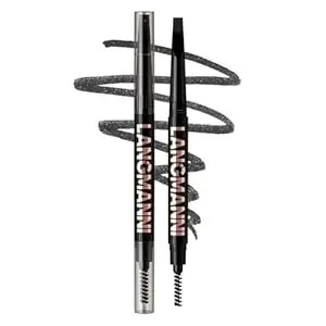 Langmanni Dual-Ended Eyebrow Pencil & Spoolie Brush - Ultra-Fine Tip Sculpting Pencil With Blending Brush For Natural Hair-Like Strokes & Groomed Brows (#03 Black)