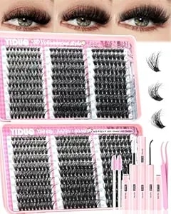 Yiduo 60d+80d+100d Lash Clusters Kit 6 Styles 0.05mm Volume Soft False Eyelash Wispy D-Curly Lashes Clusters With Lash Bond And Seal And Tweezers 540pcs 8-16mm Diy Individual Eyelash Extensions Kit
