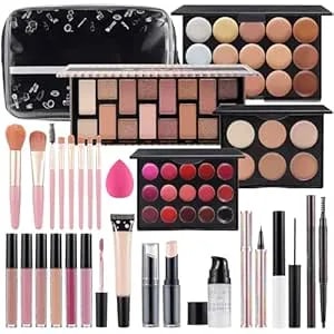 Makeup Kit For Women Full Kit, Makeup Set For Teen Girls Eyeshadow Lip Gloss Lipstick Make Up Brushes Eyebrow Eyeliner Pen Liquid Concealer Foundation Primer Makeup Bag