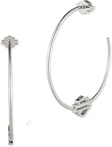 Harley-Davidson Women'S Open Bar & Shield Hoop Earrings, Brass Silver Finish