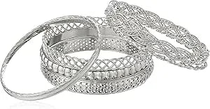 Guess Silvertone 7-Piece Textured Bangle Bracelet Set