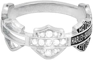 Harley-Davidson Women'S Ring, Multi Bar & Shield Logo Band, Silver hdr0227