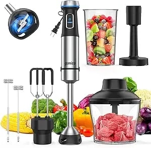 Ganiza Immersion Blender Handheld, 6 In 1 Corded Hand Blenders Immersion - Stainless Steel Blade, 15 Speed Stick Blenders Electric, 800ml Mixing Beaker, 600ml Chopper, Whisk, Frother, Potato Masher