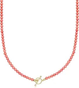 Ross-Simons 3.5-4mm Pink Coral Bead Charm-Compatible Toggle Necklace In 18kt Gold Over Sterling