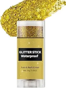 Gold Face Body Glitter Stick, Waterproof Shimmer Music Festival Country Concert Outfit Rave Pride Accessories For Women, Mermaid Sequins Chunky Hair Glitter Sparkle Makeup