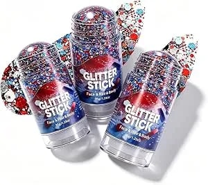 Red White Blue Body Hair Glitter Stick, 2026 New Star Face Body Glitter For 4th Of July Outfits Women, Waterproof Glitter Makeup For Hair Face Body Festival Party Accessories (3, Blue)