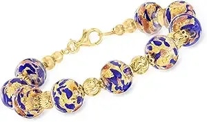 Ross-Simons Italian Blue Murano Glass Bead Bracelet In 18kt Gold Over Sterling. 7 Inches