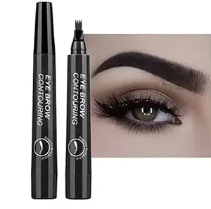 4 Forked Liquid Eyebrow Pencil, Magical Precise Waterproof Brow Pen,4-Tip Microblade Brow Pen, Blade Tip Water Eyebrow Pencil, Long-Lasting Microbladingpencil (Black)