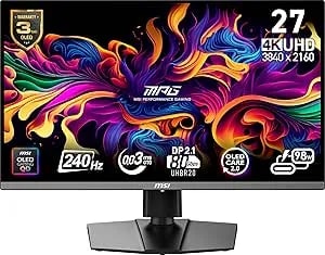 Msi Mpg 272urx Qd-Oled 27-Inch 3840 X 2160 (Uhd) Computer Monitor, 240hz, Adaptive-Synch, Hdmi, Dp Port, Vesa Mountable, Tilt, Speaker, 0.03ms, Black