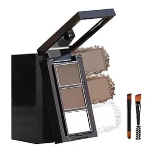 Brown Eye Brow Powder For Women, Light Medium Matte Gray White Eyebrow Powder Kit With Brush, Long-Lasting 3 Colors Brow Palette, Filler For Full, Defined Natural Brows Shaping