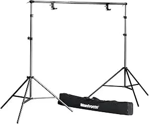 Manfrotto 1314b Background Support Set With Bag And Spring,Black - 9-Foot Telescoping Crossbar With 8-Foot Light Stands And Carry Bag For Photography, Videography And Studio Shoots