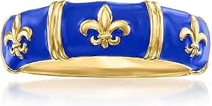 Ross-Simons Blue Enamel Fleur-De-Lis Ring In 18kt Gold Over Sterling