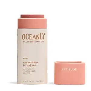 Attitude Oceanly Plastic-Free Lightweight Blush Stick, Titanium Dioxide-Free, Ewg Verified, Vegan & Cruelty-Free Makeup, Rose, 0.3 Ounces