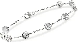 Ross-Simons 2.20 Ct. T.W. Bezel-Set Cz Station Bracelet In Sterling Silver