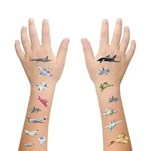 Fighter Jet Temporary Tattoos, 400+ Pieces, 24 Sheets, Airplane Military Aircraft Plane Theme Party Favors Stickers