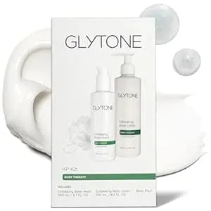 Glytone Kp Kit – Exfoliating Body Wash, Glycolic Acid Lotion & Shower Pouf For Keratosis Pilaris – Smooth Rough Bumpy Skin, Fragrance-Free Skincare Routine For Dry Skin & Chicken Skin – Routine Kit