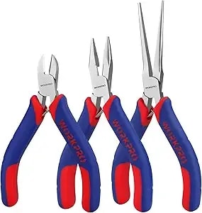 Workpro Mini Pliers Set, 3-Piece Small Pliers Tool Kit Includes 4” Diagonal Plier, 5” Long Nose Plier, 6” Needle Nose Plier, For Making Crafts, Repairing Electronic Devices