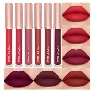 Bestland 6pcs Deep Red Liquid Lipstick Set, Matte Lip Gloss Long Lasting Waterproof, High Pigment Full Coverage Lip Color Collection With Crimson Wine Plum Dark Nude Shades For Bold Makeup
