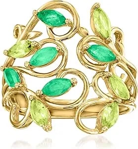 Ross-Simons 0.60 Ct. T.W. Peridot And .50 Ct. T.W. Emerald Vine Ring In 14kt Yellow Gold