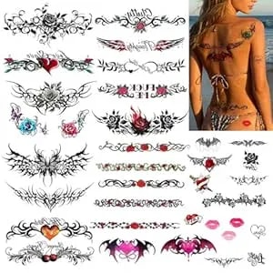 Roarhowl Temporary Tattoos For Women Sexy, 25-36 Designs, Waterproof, Classic And Floral Large-Sized, Roses, Butterflies Tattoo, Tribal Patterns, For Chest, Back, Waist Tattoos (Large)