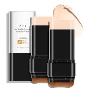 3 In 1-Luxury Anti-Wrinkle Foundation Stick Spf 50+ With Brush, 2 Pcs Hydrating Non-Sticky Matte Foundation Stick, Travel Size Defense Face And Body Sunscreen Lotion, Light Color, 1.42 Fl Oz