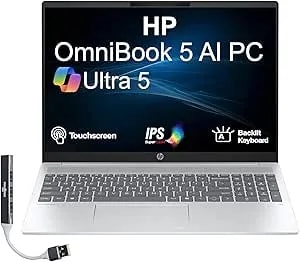 Hp Omnibook 5 Next Gen Ai Laptop 16.0" Touchscreen 2k Ips Display (Intel Ultra 5-225u, 16gb lpddr5x, 1tb Ssd, Backlit Kb, Copilot+, Webcam, Win 11 Home) W/Dockztorm Usb Port Expander