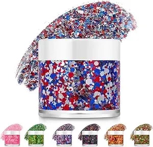 Independence Day 250th，Red White And Blue Body Glitter Face Gel Face Paint，Holographic Chunky Sequins For Patriotic Accessories 4th Of July Festival Celebrations For Women (Blue)