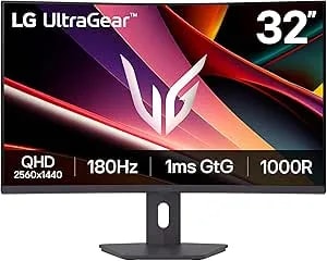 LG 32G600A-B 32-Inch Ultragear QHD (2560 X 1440) Curved Gaming Monitor, 180Hz, 1ms, AMD Freesync, HDMI, Displayport, Tilt/Height/Swivel Adjustable Stand, Black