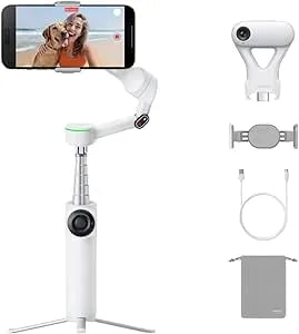 Insta360 Flow 2 Pro AI Tracker Bundle White - Industry-First AI Phone Gimbal With Apple Dockkit, Pioneering 360º Pan Tracking, Free Tilt, Built-In Tripod/Selfie Stick, Portable Vlog/Travel Stabilizer