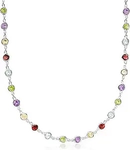 Ross-Simons 10.20 Ct. T.W. Bezel-Set Multi-Gemstone Necklace In Sterling Silver