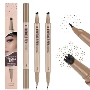 2pcs 2-In-1 Dual-Ended Freckle Pen & Freckle Stamp, 【Precise 15° Tip】【Waterproof & Smudge Proof】Long Lasting Faux Quick-Dry Fake Freckles Stain Marker For Natural Lifelike Sun-Kissed Makeup (01#+01#)